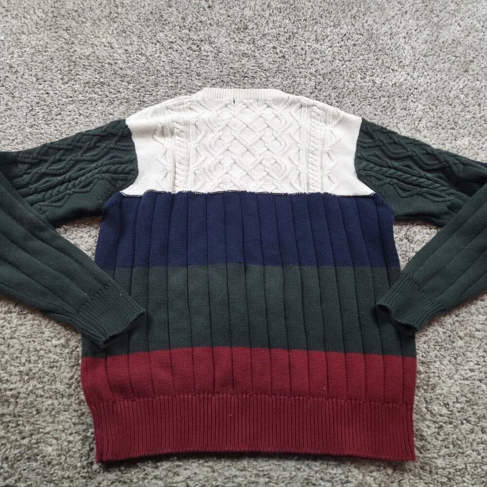 Nautica Sweater Mens Large Purple Colorblock 100% Cotton Casual Colorful Retro